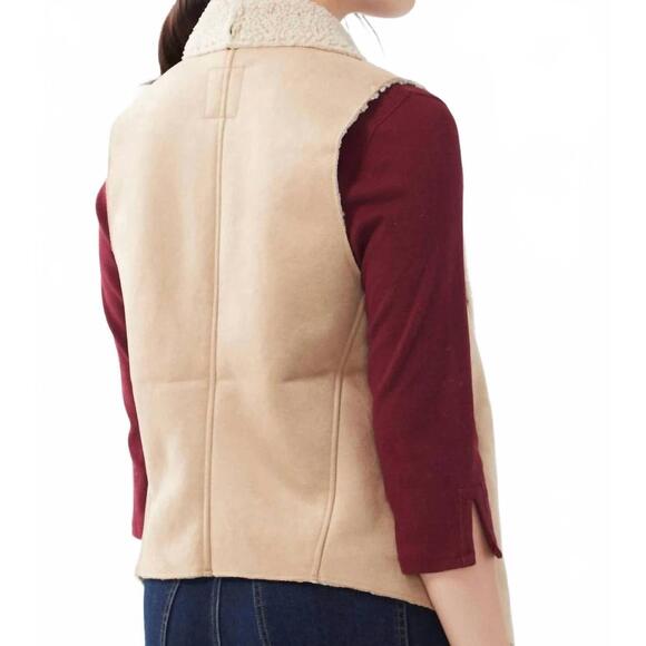 NEW FDJ faux suede sherpa lined vest in tan - Picture 3 of 5